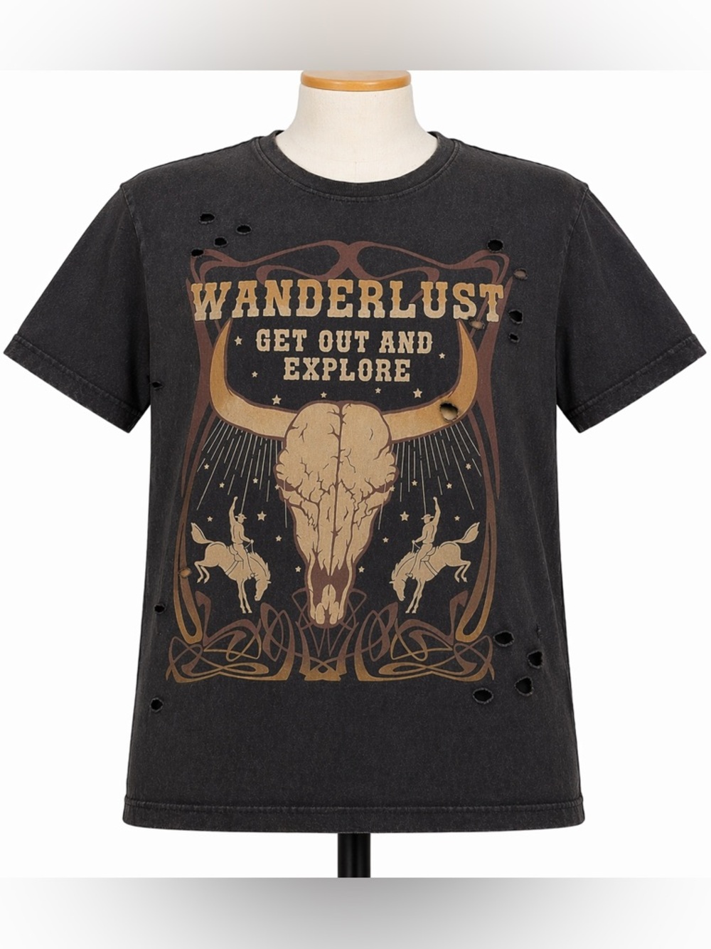 Love Peace & Lazy Days Distressed Western Graphic Short Sleeve Shirt- M